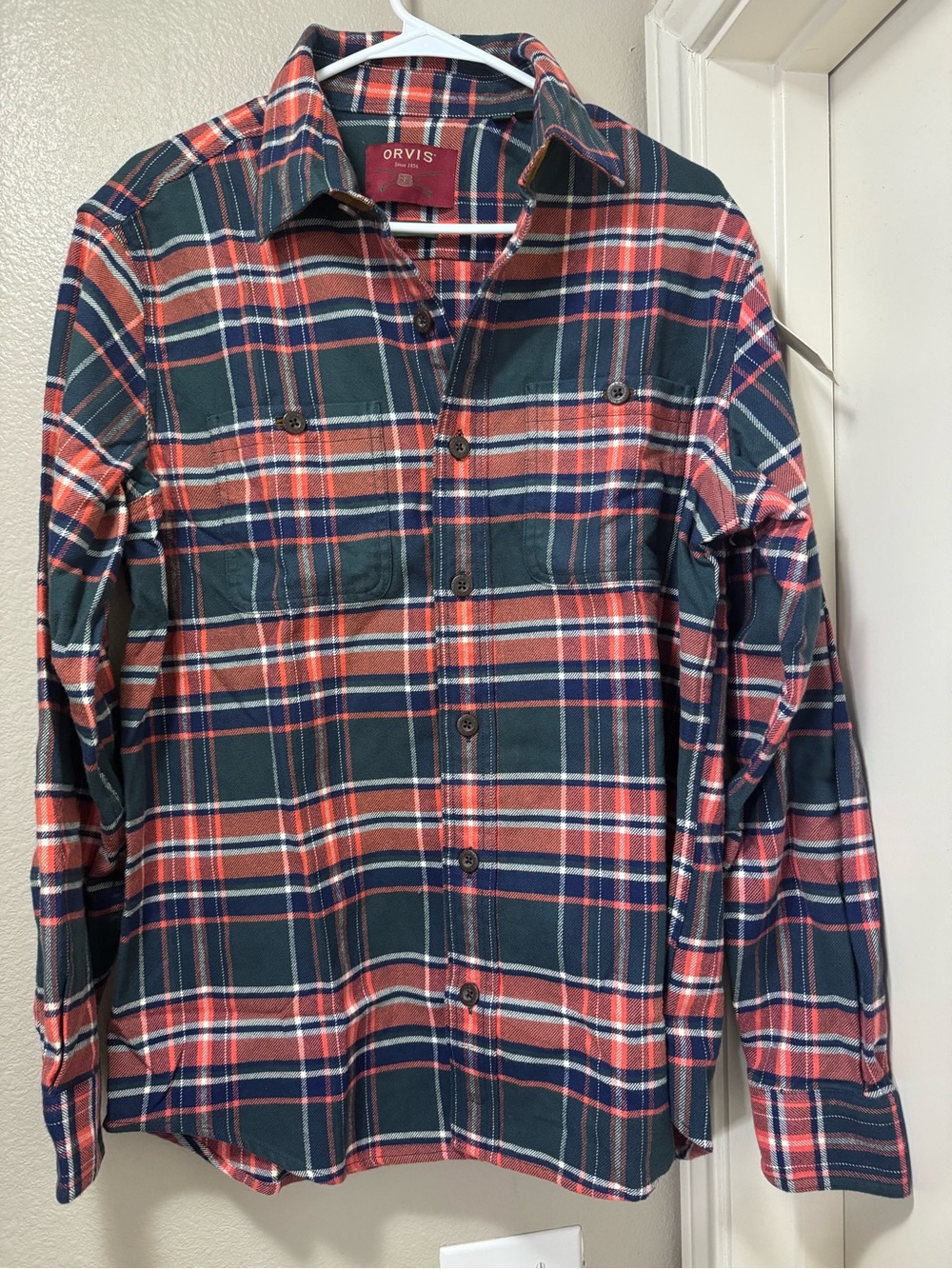 Orvis Red and Navy Plaid Long-Sleeve Button-Down Shirt